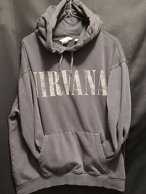 NIRVANA Slate Gray Pullover Hoodie with Distressed Logo